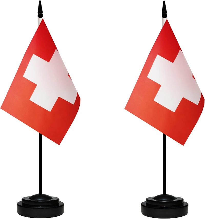 tibijoy Switzerland Flags Swiss Small Mini Desk Flags Set (12 Pack) - Red-White, 8.2" x 5.5" (W x L), Fade Resistant, Perfect Patriotic Decoration for Home, Office - Image 2